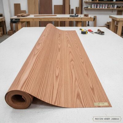 Straight Grain Pattern Red Oak Veneer Sheetlength Up To 2440mm Used In Furniture Making Door Panels And Interior Decoration