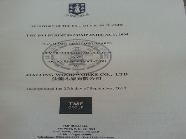 China JIALONG WOODWORKS CO.LTD Certificaten
